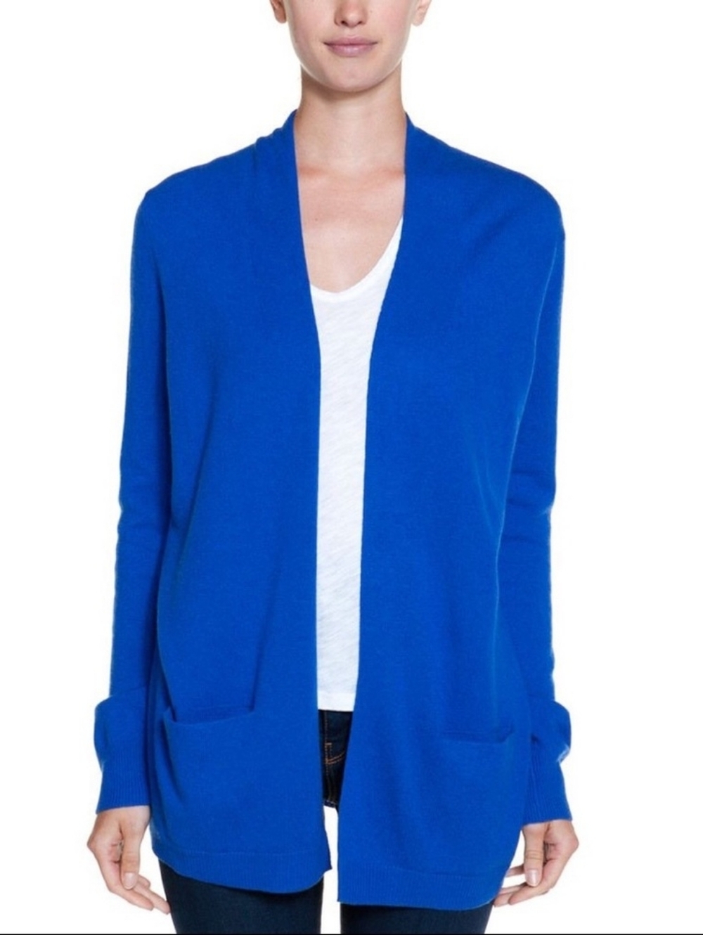 Joie Helida Wool & Cashmere Open Front Cardigan sweater royal blue women medium